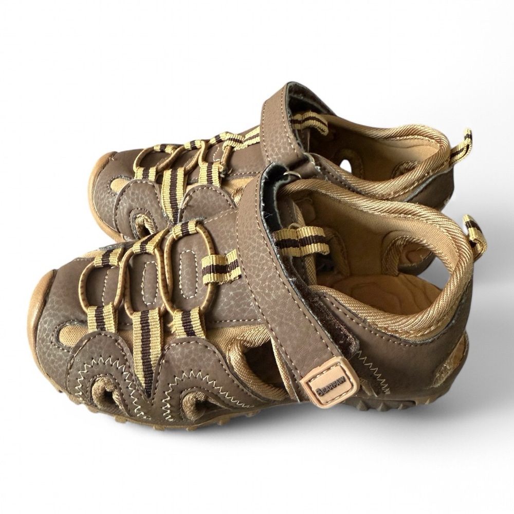 Kids Brown Sports Hiking Sandals Closed Toe Water Shoes Velcro Adjustable Strap